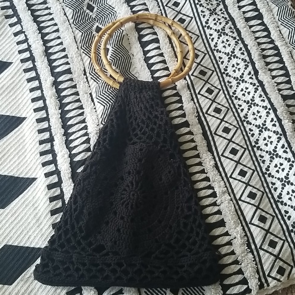 Banana Republic black crochet satchel